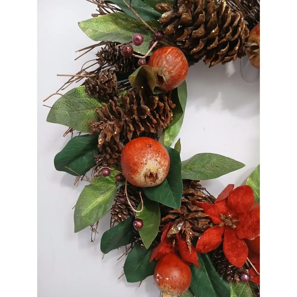 Winter Door Wreath Beautiful Pomegranate Realistic Holiday Christmas Arrangement